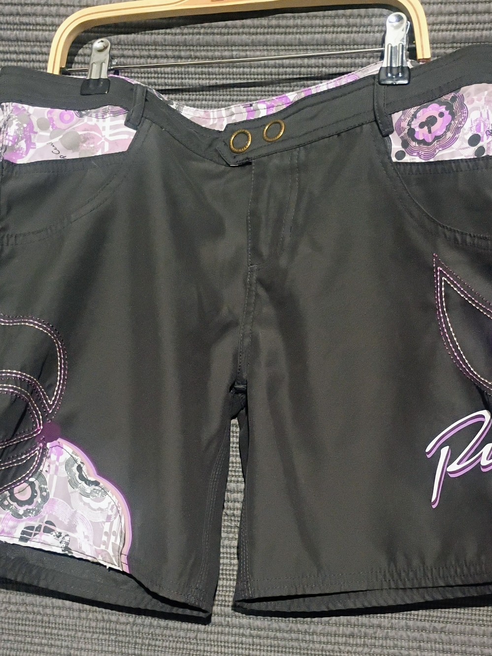 Rip Curl Black Swim Board Shorts with Pink & Purple Accents - Picture 1 of 6